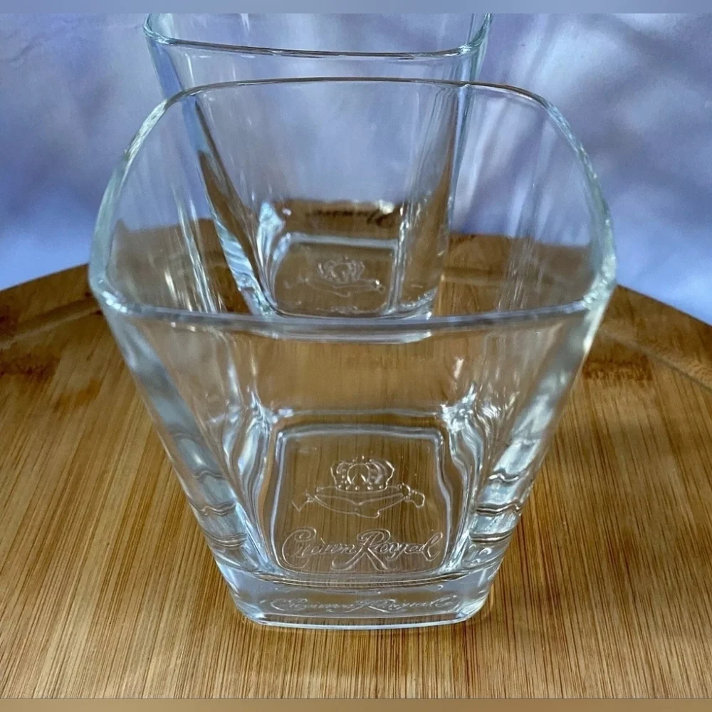 NWOT | Crown Royal Italy | Bourbon Whiskey Low Ball Square Rocks Glass Set (2)